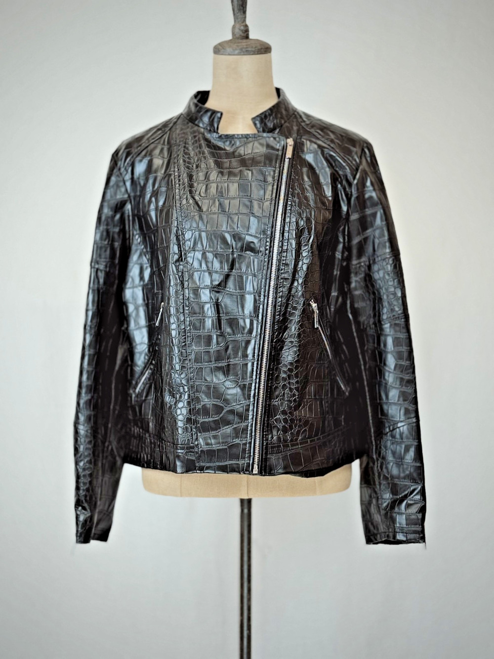 NWT Calvin Klein Black Faux Leather Moto Jacket Womens XL #1-0165